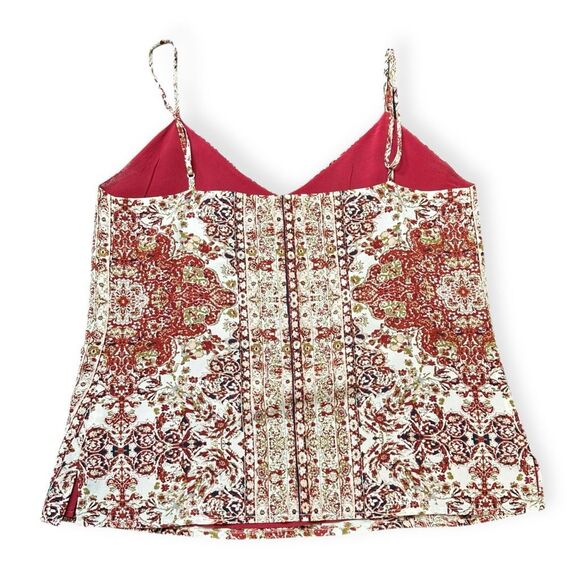 L’AGENCE Women’s Red Cream Jane Printed Silk Spaghetti Strap Cami Top Size Small - Picture 4 of 8